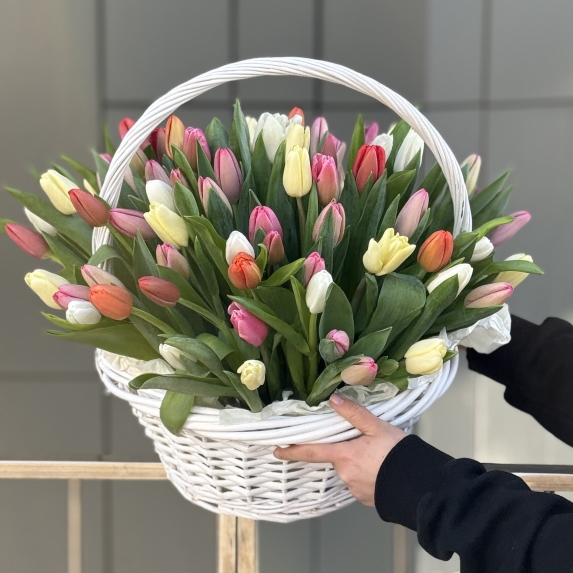 Композиция Секрет Весны из 75 тюльпанов микс