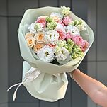 Букет Счастье из кустовой розы джульета, морнинг стар и эустомы