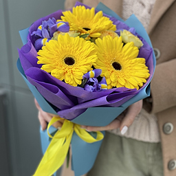 Букет Кейптаун S из гербер, ирисов и кустовой розы