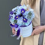 Коробка Лунные ночи с гортензией, ирисами и орхидеей