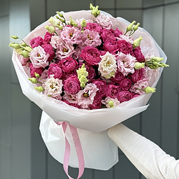 Букет Летний вечер Стандарт из пионовидных роз и эустомы