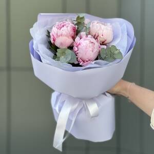 Букет Дон Пион из 3 пионов и эвкалипта