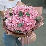 Букет Ванильный Зефир из 5 гортензией и эвкалипта