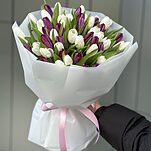 Букет Чикаго из 51 белого и фиолетового тюльпана