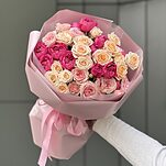 Букет Садовый Микс из кустовых роз сорта Джульетта, Морнинг стар и Аэробик