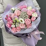 Букет Пудра из кустовой розы, эустомы и озотамнуса