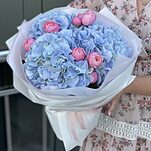 Букет Леонардо S из гортензии и кустовой пиновидной розы