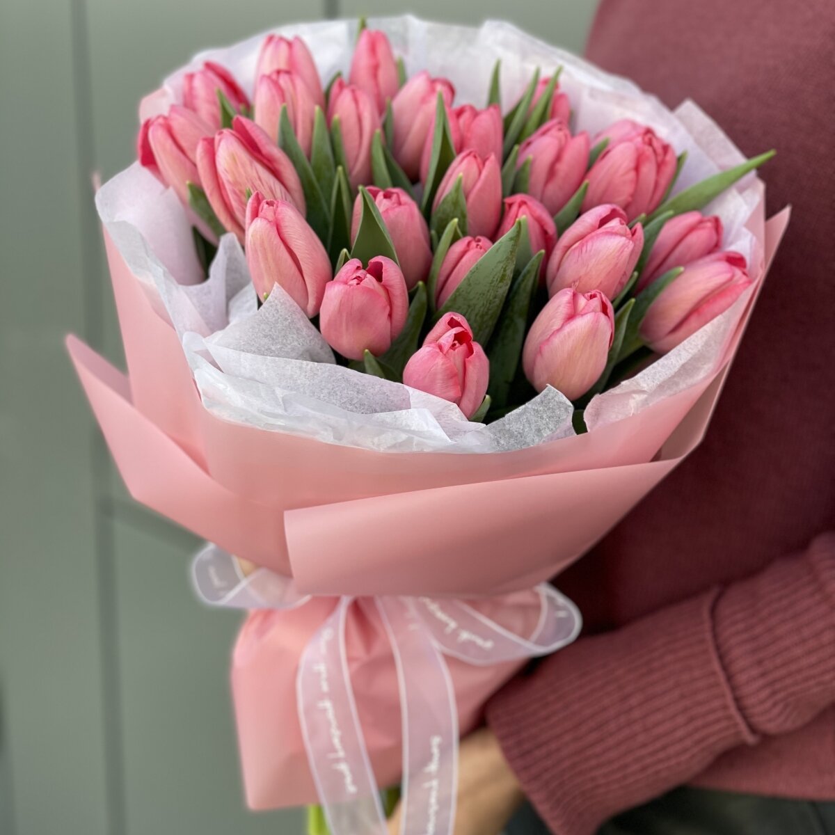 Букет Моя Весна из 25 розовых тюльпанов
