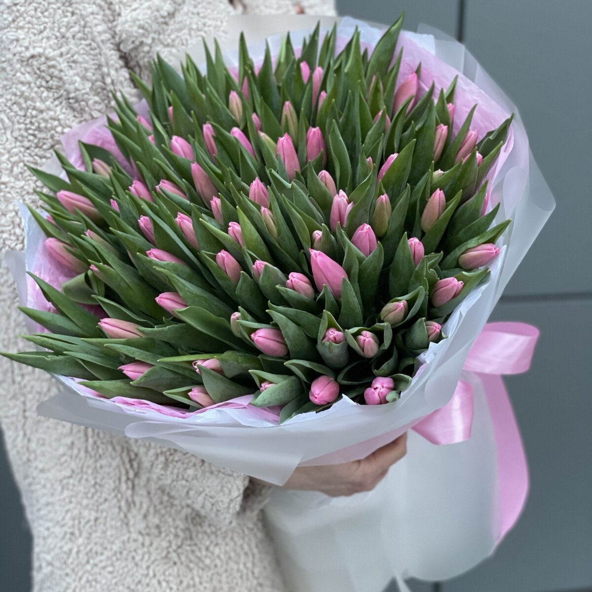 Букет Моя Весна из 101 розового тюльпана