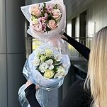 Букет Леди из роз, эустомы и альстромерии