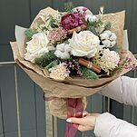 Букет Кравтовый нишан из нобилиса, хлопка, корицы, роз, рускуса и диантуса