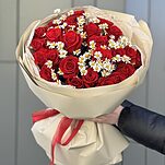 Букет Стихи о любви M из красной розы и ромашек (танацетума)