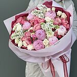 Букет Французский Поцелуй из пионов, сирени, кустовых пионовидных роз