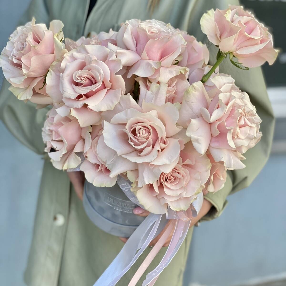 Коробка Розовый Бархат из 15 французских розовых роз