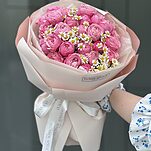 Букет Лучшее Признание S из танацетума и кустовой пионовидной розы сильвия пинк