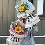 Букет Солнце из подсолнуха и эвкалипта