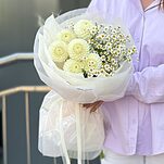 Букет Летняя Сказка из георгин, танацетума и стифы