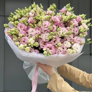 Букет Алиса из 25 веток кружевной нежной розовой эустомы