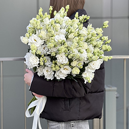 Букет Белые Росы из 25 веток эустомы сорта целебрик