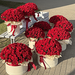 Сет композиций Фридом из 1010 красных роз - 10 композиций по 101 розе