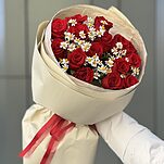 Букет Стихи о любви S из красной розы и ромашек (танацетума)