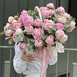 Корзина Нежное Утро из 45 пионов и эвкалипта