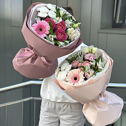 Букет Цветочная Феерия из герберы, альстромерии, хризантемы, эустомы и кустовой розы