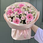 Букет Первая Леди из гербер, танацетума и кустовых роз