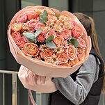 Букет Теплый закат из роз и хризантем