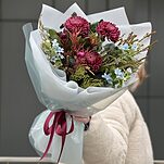Букет Лесной Дух из хризантем Бигуди, оксипеталума и сафари