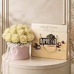 Набор Лайм из композиции белых роз и набор конфет Impresso Premium