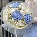 Букет Пломбирный Рай из гортензий, пионов и танацетума