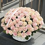 Корзина из 101 розовой розы Пинк Мондиаль