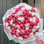 Букет Тайна Поцелуя из 101 пиона микс коралловых и розовых