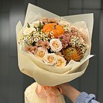 Букет Осенние пряности из нутана, тыквы, кустовой розы, хризантемы и танацетума